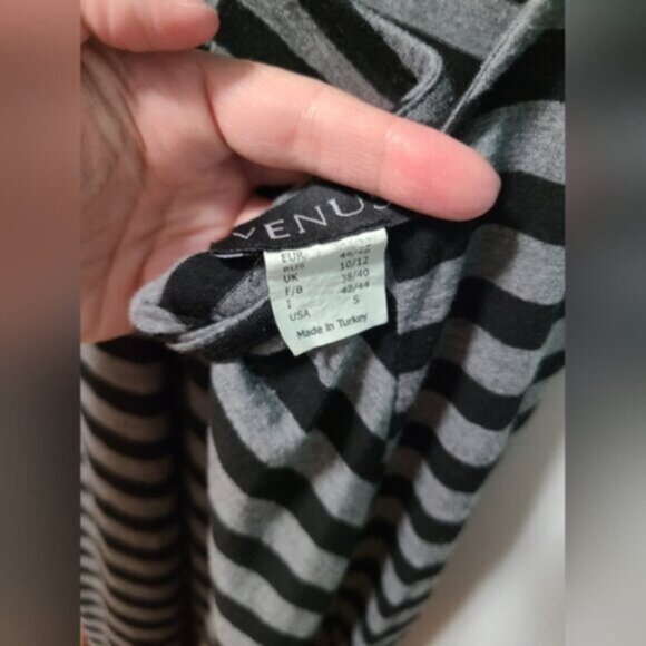 VENUS Black Grey Striped Side Slit Cut Out Back Casual Summer Maxi Dress Small - Picture 12 of 12